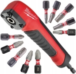 Końcówka kątowa 90st  1/4" SHOCKWAVE z zestawem bitów 10el MILWAUKEE